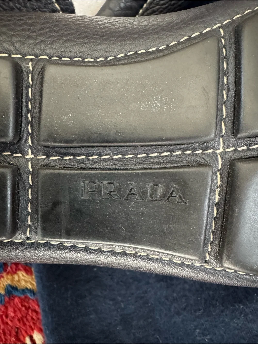 Prada Navy Blue Leather Buckle Loafers